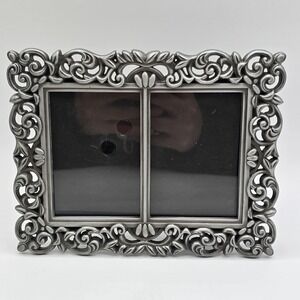 Ornate Pewter Undulating Scroll Work Photo Picture Frame Two 2 1/2" X 3"